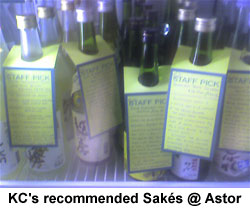 KC's recommended SakÃ©s @ Astor