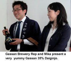Gassan Brewery Rep adn Mika present a very yummy Gassan 35% Daiginjo