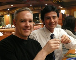 Enjoying Kubota Sake with Sanjo-san