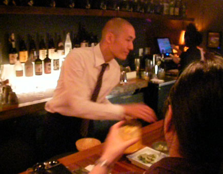 Bartender extraordinaire Gen at Soba Totto.  Serving Cup Sake and his signature Fresh Fruit Cocktails!